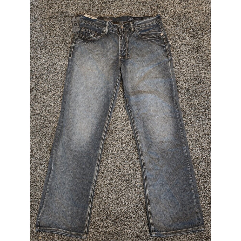 Y2K TK AXEL Denim Jeans Mens 32X32 Relaxed Straight Fit Black Rock Gray - NEW